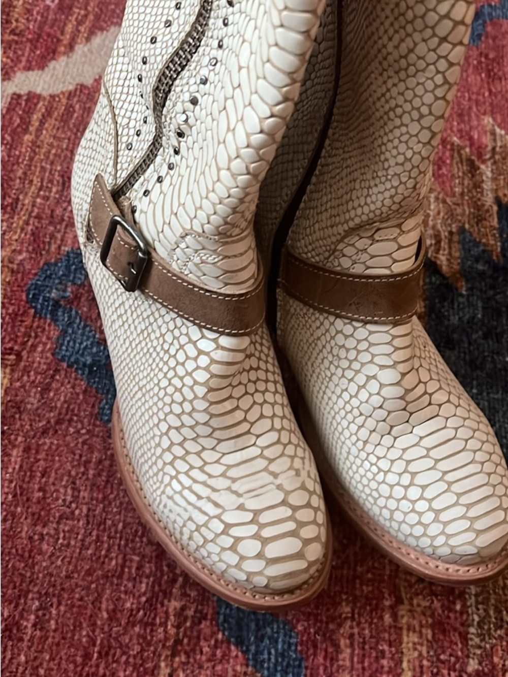 Freebird by Steven Cream Snakeskin-Textured Over-the-Knee Boots with Brown Strap